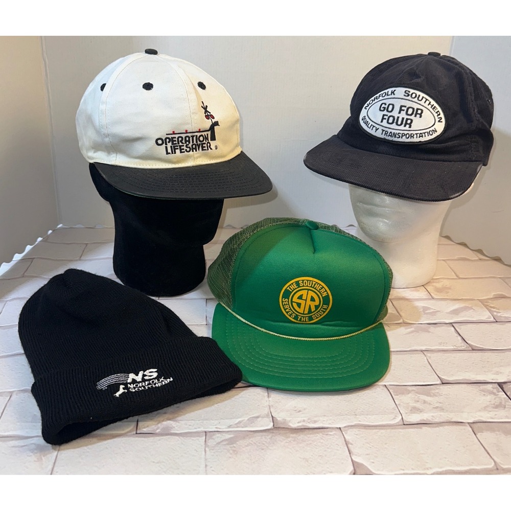 Vintage Norfolk Southern Railway Hat Lot 4pc Corduroy Trucker‎ Snapback Beanie
